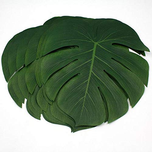 Product Cover ILAWS Tropical Palm Leaves - Faux Palm Leaves - Large Palm Leaves Decorations -48pcs Large Size (13.8 by 11.4inch) Artificial Tropical Palm Leaves for Party, Wedding; Hawaiian; Luau Decoration