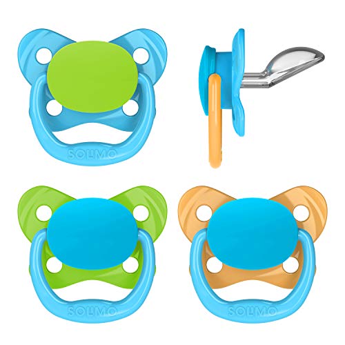 Product Cover Amazon Brand - Solimo Orthodontic Baby Pacifier, Stage 3 (12-18M), BPA Free, Assorted Colors (Pack of 4)
