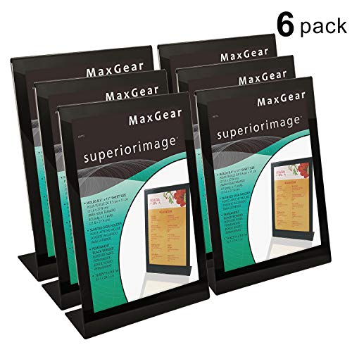 Product Cover MaxGear Slant-Back Sign Holder, Acrylic Sign Holders, Clear Acrylic Stand Holder 8.5 X 11 inches, Extra Thick Sign Holder, Display Stand Ad Frame for Office, Home, Store, Restaurant, 6 Pack