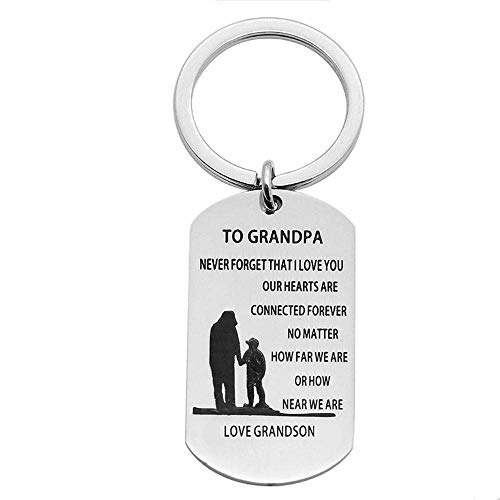 Product Cover Keychain Gifts for Grandpa Grandfather Never Forget That I Love You to Grandpa Military Dog Tags Inspirationa Keychain Birthday Christmas Gifts for Grandpa Granfather from Grandson