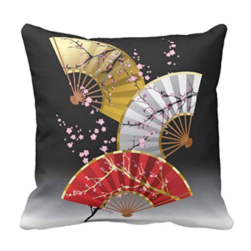 Product Cover Throw Pillow Cover Pink Artistic Japanese Cherry Asian Decorative Pillow Case Home Decor Square 18 x 18 Inch Pillowcase
