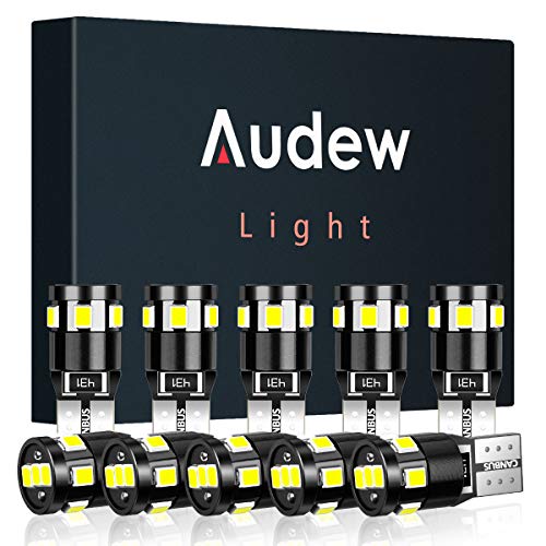 Product Cover Audew 10 pcs 194 LED Bulb 6000K Super Bright T10 194 168 W5W LED Light Bulb for Dome/Map/Parking/Marker/License Plate Light,Canbus Error Free,White
