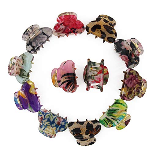 Product Cover Carede Mini 1.2 inch Plastic No-Slip Grip Jaw Hair Clip,Floral Printed Small Acrylic Hair Claw Clips for Girls and Women,Pack of 12