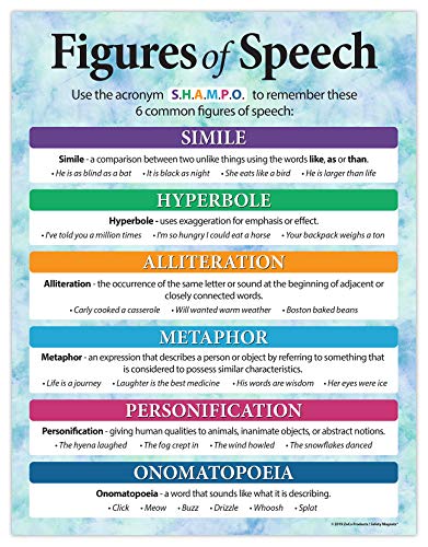 Product Cover Safety Magnets Figures of Speech Poster - Figurative Language Poster - Educational Language Arts Poster for Middle School and High School Classrooms - Measures 17 x 22 in. - Laminated