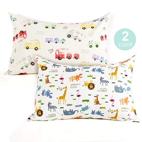 Product Cover Kids Toddler Pillowcases-2 Pack Pillow Cover for Boys Girls Kids Bedding,Animal Paradise/Car