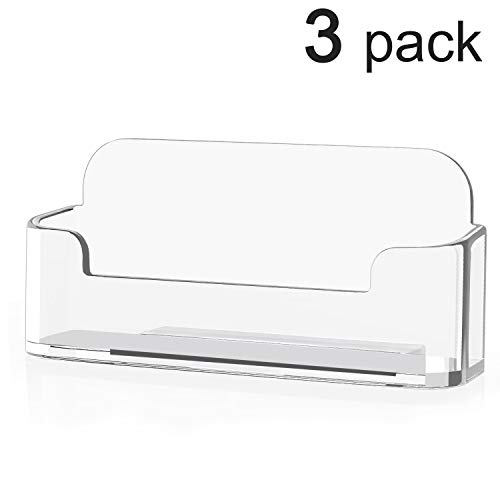 Product Cover MaxGear 3 Pack Acrylic Business Card Holder for Desk Plastic Business Card Display Clear Business Card Stand Desktop Business Card Holders for Home & Office, 3.8 x 1.9 x 1.4 inches