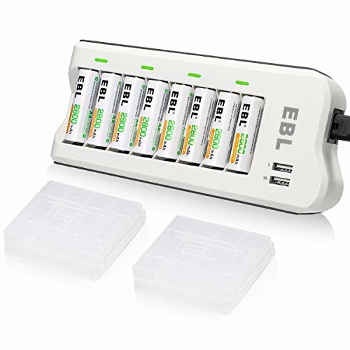 Product Cover EBL 2800mAh Ni-MH AA Rechargeable Batteries (8 Pack) and 808U Rechargeable AA AAA Battery Charger with 2 USB Charging Ports