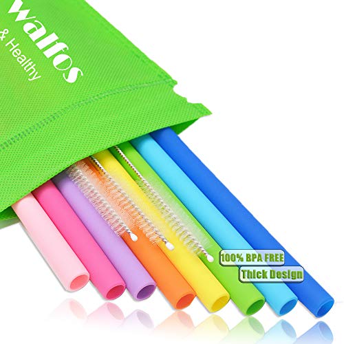 Product Cover WALFOS Reusable Silicone Straws- Extra Long Flexible Straight Straws for Smoothies /20 & 30 oz Tumblers Yeti/Rtic/Ozark/Trail -（8 Straws + 3 Cleaning Brushes + 1 Storage Pouch）- Food Grade & BPA FREE