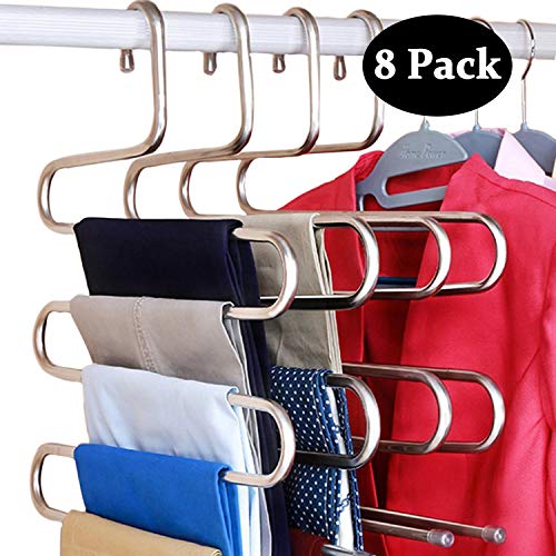 Product Cover DOIOWN S-Type Stainless Steel Clothes Pants Hangers Closet Storage Organizer for Pants Jeans Scarf Hanging (14.17 x 14.96ins, Set of 3) (8-Pieces) (8 Pack- Silver)