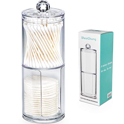 Product Cover SheeChung Qtip Holder Dispenser Set - Apothecary Jars Bathroom Clear Plastic Acrylic for Cotton Balls,Cotton Swabs,Q-Tips,Cotton Rounds,Makeup Pads Storage Canister