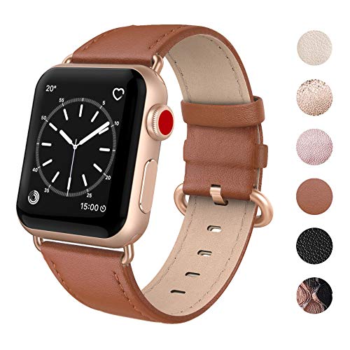 Product Cover SWEES Compatible for Apple Watch Band 38mm 40mm, Genuine Leather Soft Elegant Strap Compatible iWatch Apple Watch Series 5 Series 4 Series 3 Series 2 Series 1, Sports & Edition Women, Classic Brown