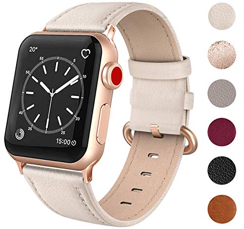 Product Cover SWEES Leather Band Compatible for iWatch 38mm 40mm, Genuine Leather Replacement Strap Rose Gold Buckle Compatible iWatch Apple Watch Series 5 4 3 2 1, Sports & Edition Women, Beige