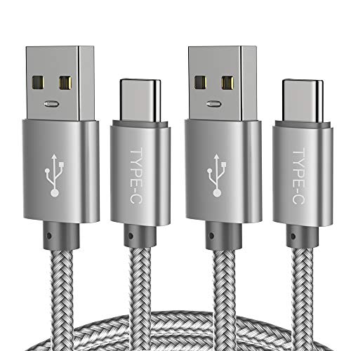 Product Cover USB Type C Cable, (2-PACK 3FT) USB C Charger Cable Nylon Braided Fast Charging Sync Cord Compatible Samsung Galaxy S10 S9 S8 Plus,Note 9 8, LG G7 V30S V35 THINQ V30 G6,Google Pixel 2 xl,HTC U12+(Gray)