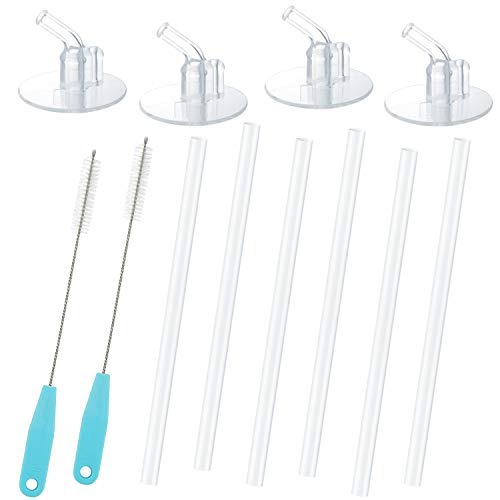 Product Cover 12Packs (6 Straws+2 Cleaning Brushes) for Thermos Replacement Straws with 4 Stems, for Thermos 12 Ounce Funtainer Bottle F401(with a carry loop), Silicone Straws Stem Set with Cleaning Brushes
