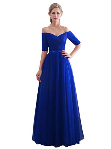 Product Cover Beauty-Emily Fashionable Off-Shoulder Prom Dress Long Bridesmaid Dresses Young Ladies Evening Gown Color Royal Blue, Size 14/16