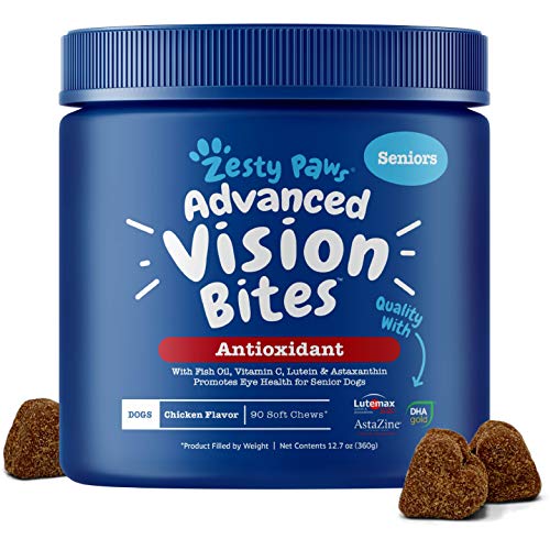Product Cover Zesty Paws Eye Supplement for Dogs - Vision Support with Lutein + Vitamin C & Astaxanthin Antioxidants - Dog Vitamins for Eyes + Fish Oil for Omega 3 EPA & DHA Fatty Acids for Senior Dogs - 90 Chews