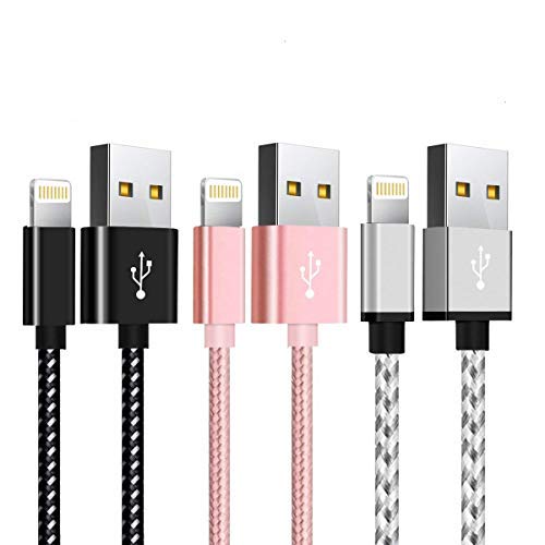 Product Cover ANLOER Phone Cable for Phone, Charger Cable 3Pack 6foot Extra Long Nylon Braided USB Cable Syncing Charging Cable Cord Compatible with Phone X/8/7/6s/6/Plus/5se/5s/5c/5, Pod, Pad More (3 Color)