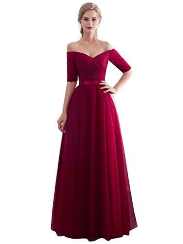 Product Cover Beauty-Emily Half Sleeves Evening Dresses Long Bridesmaid Dress for Formal Party Tulle Prom Gown
