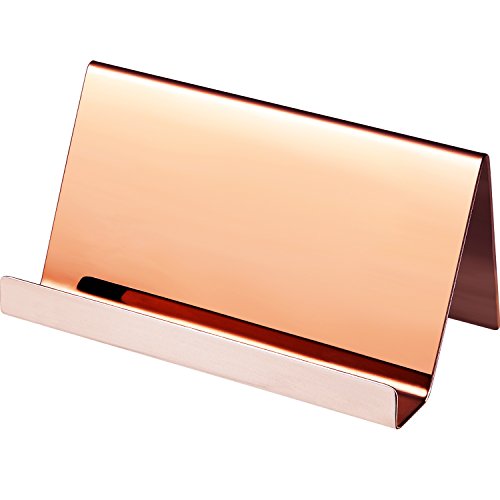 Product Cover Maxdot Stainless Steel Business Card Holders Name Cards Display Desktop Organizer, Rose Gold (1)