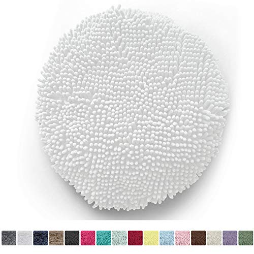 Product Cover KANGAROO Plush Luxury Chenille Bath Rug Toilet Lid Cover, 19.5 Inch x 18.5 Inch Large Size, Extra Soft and Absorbent Kids Shaggy Seat Covers, Washable, Fits Most Bathroom Toilet Lids, White