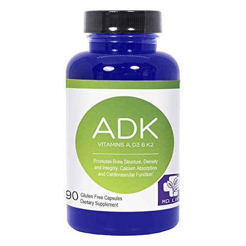 Product Cover MD. Life ADK - Bone Health Support - Vitamin A, Vitamin D3 & Vitamin K2- Heart Health Support - High Potency - Immune Support - A.D.K. Supplement - Gluten Free - 90 Vegan Capsules