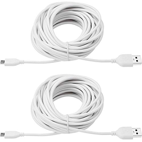 Product Cover 2-Pack 25ft USB to Micro USB Extension Power Cable for Wyze Cam, Oculus Go, Blink, Yi Home Camera, Kasa Cam Security Camera, White