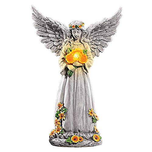 Product Cover Collections Etc Solar Light Up Angel with Sunflowers, Wings Spread, Garden Statue