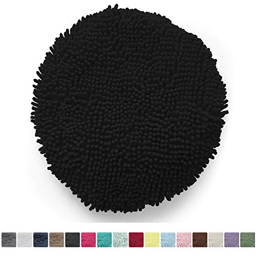 Product Cover KANGAROO Plush Luxury Chenille Bath Rug Toilet Lid Cover, 19.5 Inch x 18.5 Inch Large Size, Extra Soft and Absorbent Kids Shaggy Seat Covers, Washable, Fits Most Bathroom Toilet Lids, Black