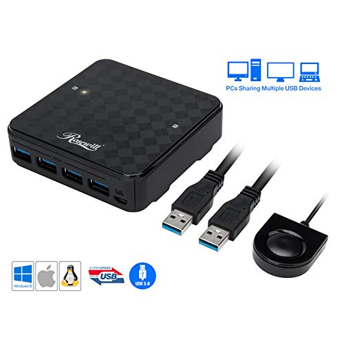 Product Cover Rosewill USB 3.0 Sharing Switch Box, 4 Port USB 3.0 Peripheral Switch Hub Adapter for 2 Computers to Share USB Devices, PC Select Controller w/ 70