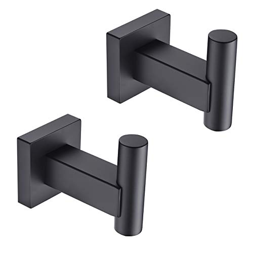 Product Cover Hoooh Matte Black Towel Hook, SUS 304 Stainless Steel Coat/Robe Clothes Hook for Bath Kitchen Garage Wall Mounted (2 Pack), B101-BK-P2