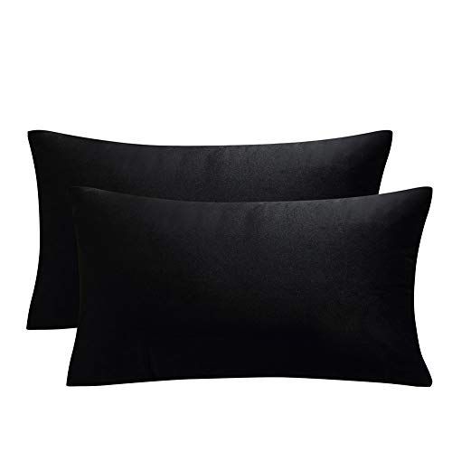 Product Cover JUSPURBET Decorative Lumbar Pillow Covers,Pack of 2 Velvet Throw Pillow Covers for Couch Bed Sofa,Soild Color Soft Pillow Cases,12x20 Inches,Black