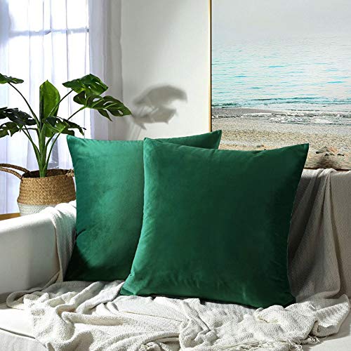 Product Cover JUSPURBET Velvet Pillow Covers 16x16 Inches,Pack of 2 Decorative Throw Pillow Covers for Sofa Couch Bed, Super Soft Throw Pillows Cases,Dark Green