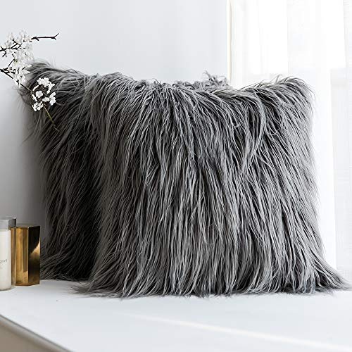 Product Cover MIULEE Pack of 2 Decorative New Luxury Series Style Grey Faux Fur Throw Pillow Case Cushion Cover for Sofa Bedroom Car 20 x 20 Inch 50 x 50 cm