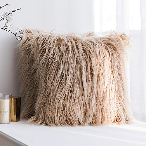 Product Cover MIULEE Pack of 2 Decorative New Luxury Series Style Brown Faux Fur Throw Pillow Case Cushion Cover for Sofa Bedroom Car 20 x 20 Inch 50 x 50 cm