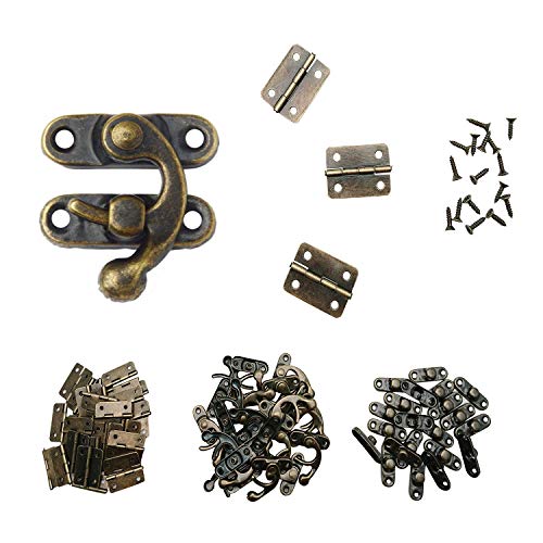 Product Cover MANSHU 40pcs Small Box Hinges, 20 Sets Antique Right Latch Hook Hasp Wood Jewelry Box Hasp Catch Decoration with 240 Pieces Replacement Screws - Bronze Tone