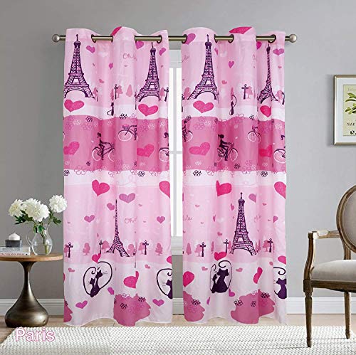 Product Cover Elegant Home Paris Eiffel Tower Bonjour Design Multicolors Pink Girls/Teens/Kids Room Window Curtain Treatment Drapes 2 Piece Set with Grommets (Paris)