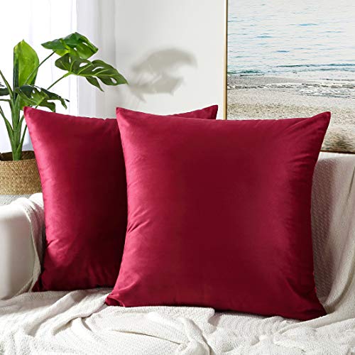 Product Cover JUSPURBET Velvet Pillow Covers 24x24 Inches,Pack of 2 Throw Pillow Covers for Sofa Couch Bed,Decorative Super Soft Throw Pillows Cases,Burgundy