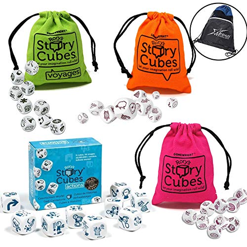 Product Cover Rory's Story Cube Complete Set - Original, Actions, Voyages, Fantasia Games, & Drawstring Bag