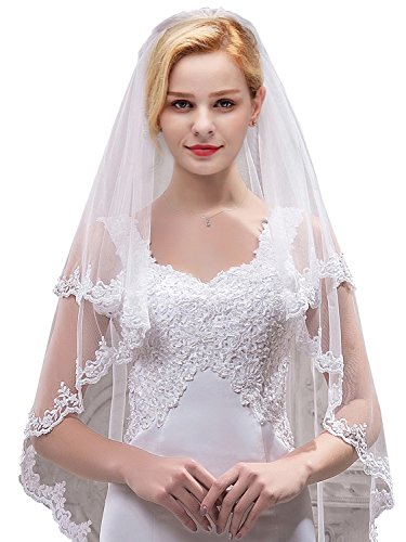 Product Cover MisShow Women's Short 2 Tier Tulle Sheer Lace Wedding Bridal Veil with Comb