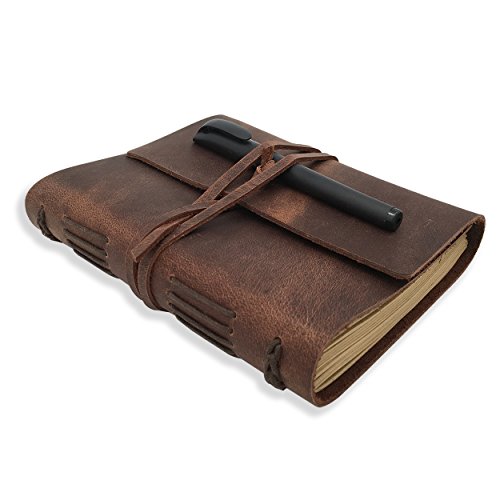 Product Cover Leather Journal Writing Notebook - Genuine Leather Bound Daily Notepad for Men & Women Lined Paper 240 Kraft Pages, Handmade, Rustic Brown, 5 x 7 in