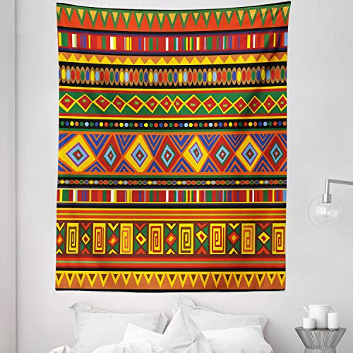 Product Cover Lunarable Tribal Tapestry Twin Size, Geometric Aztec Style Pattern with Colorful Shapes Folk Art Design, Wall Hanging Bedspread Bed Cover Wall Decor, 68