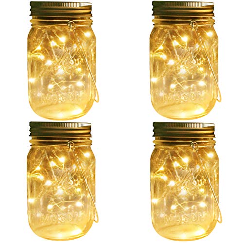 Product Cover Mason Jar Solar Lights Lanterns, 4 Pack 30 LEDs Fairy Firefly Led String Lights with Glass Mason Jar,Best for Wedding Garden Patio Outdoor Solar Powered Hanging Lanterns(Jars & Hangers Included)