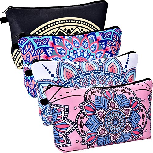 Product Cover BBTO 4 Pieces Makeup Bag Waterproof Toiletry Pouch Cosmetic Bag with Mandala Flowers Patterns, 4 Styles