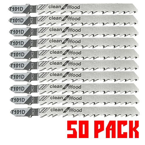 Product Cover 50Pack T101D T-Shank Contractor Jig saw Blades - 4 Inch 6 TPI Jigsaw Blades Set- Made for High Speed Carbon Steel, Clean and Precise Straight Cutting Wood Boards PVC Plastic
