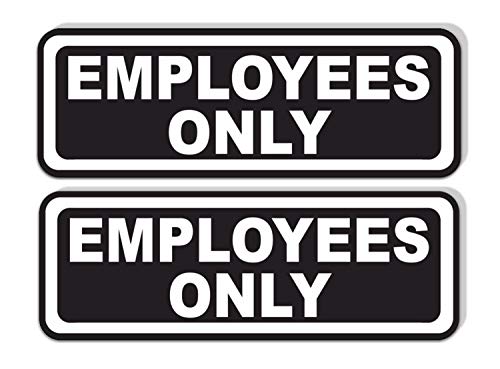 Product Cover Employees Only Sticker for Doors (Pack of 2) | Black and White Laminated Vinyl 7.75 x 2.5-inches | Retail Compliance Signs for Restaurants, Retail Stores, Salons, Gas Stations, and Other
