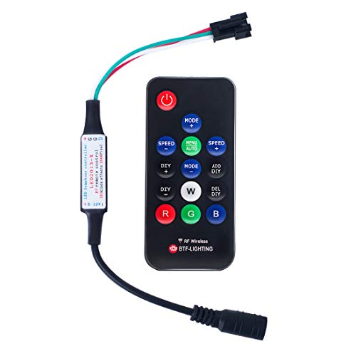 Product Cover BTF-LIGHTING WS2811 and WS2812B DC5-12V 14keys Wireless RF Led RGB Controller 300 Kinds of Changes Digital Color LED Light Pixel Strip modules Black