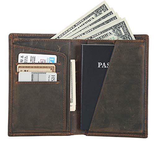 Product Cover Polare Men's Functional RFID Blocking Leather Passport Holder Travel Bifold Wallet(Dark Brown)