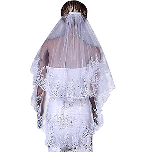 Product Cover 2 Tier Lace Sequins Edge Bridal Wedding Veil with Comb Fingertip Length
