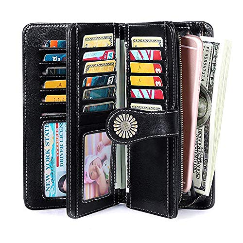 Product Cover Wallets for Women RFID Blocking Leather Wallets, Long Trifold Clutch Purse, Large Capacity Zipper Wallet