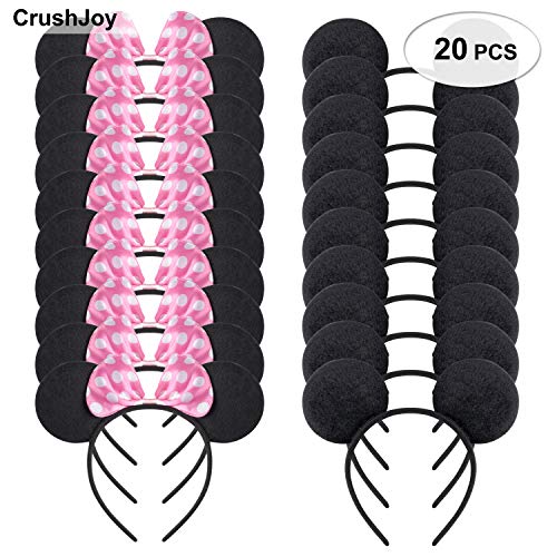 Product Cover Picoway Mouse Ears Solid Black & Pink Bow Headband Set of 20